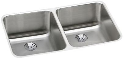 Elkay Gourmet Perfect Drain Collection Lustertone Collection Undermount Stainless Steel Sink ELUH311810PD