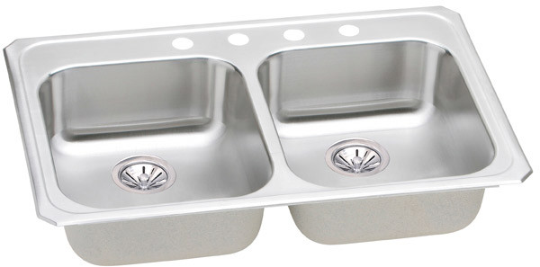 Sink, Drop-In Mount, 4 Hole, Left Bowl 14" x 15.75", Right Bowl 14" x 15.75", Brushed Satin