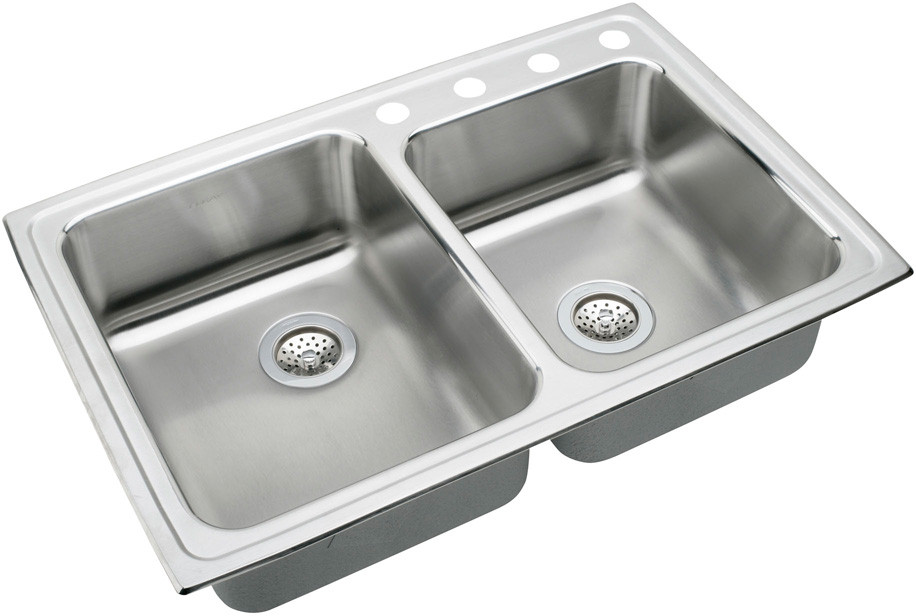 Lustertone Stainless Steel 33 X 22 X 6-1/2 Offset Double Bowl Top Mount Ada Sink