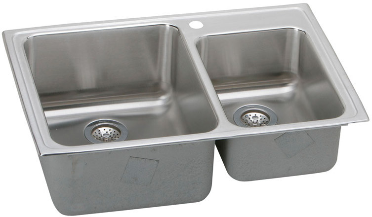 Lustertone Stainless Steel 33 X 22 X 10 Offset 60/40 Double Bowl Top Mount Sink