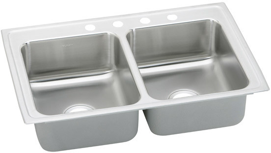 Double Sink, Drop-In Mount, 3 Hole, Left Bowl 10" x 14", Right Bowl 10" x 14", Lustrous Satin