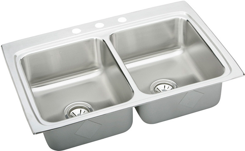Sink, Drop-In Mount, 1 Hole, Left Bowl 13.5" x 16", Right Bowl 13.5" x 16", Lustrous Satin