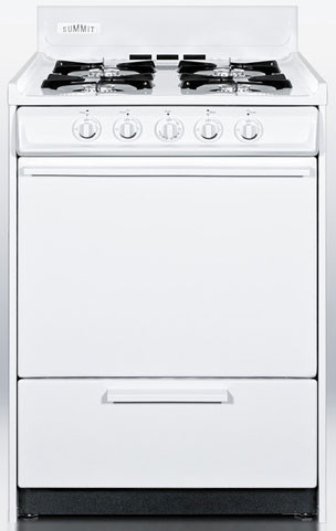 Summit WNM110P 20 inch Freestanding Gas Range with 4 Open Burners, 2.46 Cu. Ft. Capacity, Battery Start Ignition, Solid Door Oven, Broiler Drawer, in White