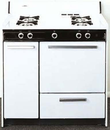 Summit WNM430P 36 inch Gas Range with 4 Open Burners, 2.92 cu. ft. Capacity, Battery Start Ignition and Storage Cabinet in White