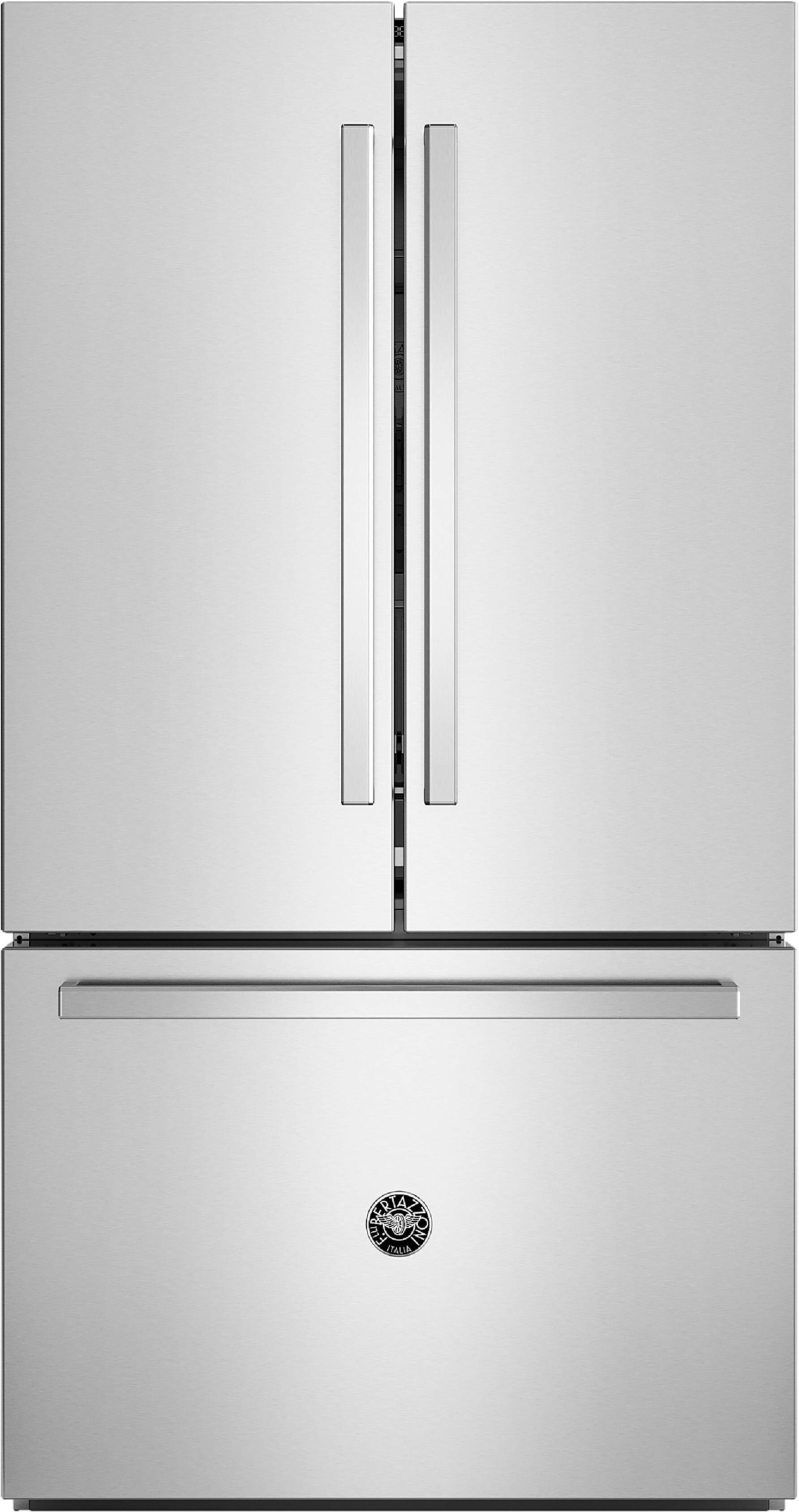 Bertazzoni RFD36FZNX 36 inch Freestanding Counter-Depth French Door Refrigerator with 26.2 cu. ft. Capacity, Internal Water Dispenser, Automatic Ice Maker, LED Lighting and ENERGY STAR Rated in Stainless Steel (Handles Sold Separately)