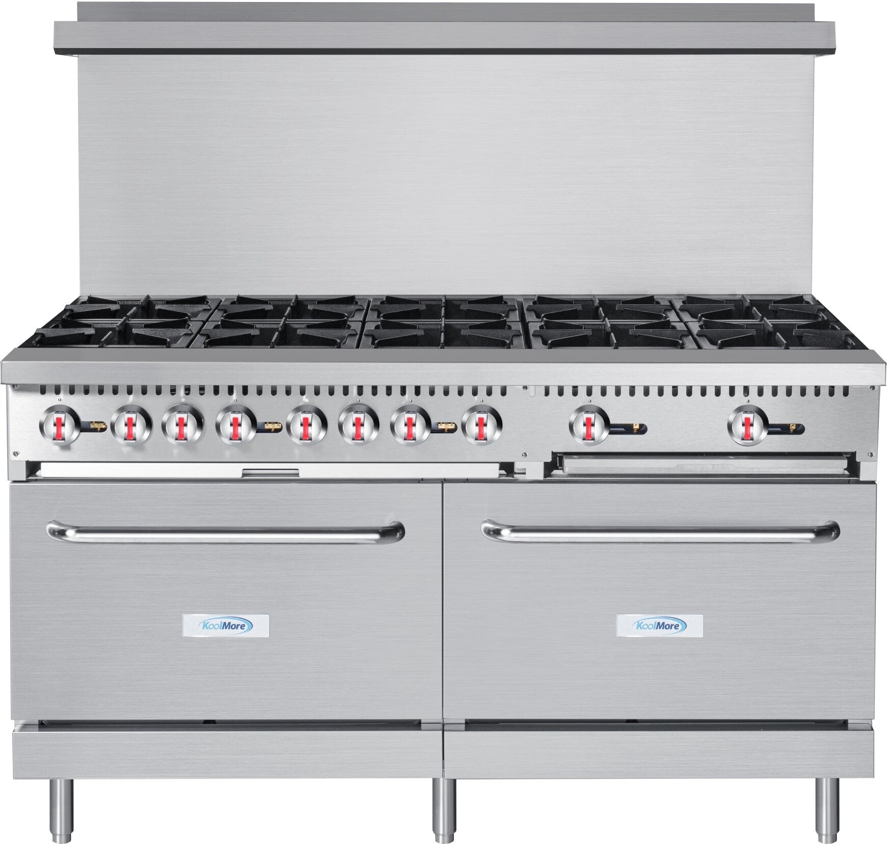 KoolMore KMCR60LP 60 inch 10 Burner Commercial Gas Range with Oven, Easy-to-Clean Unit, High-Performance Burners, in Stainless Steel (Liquid Propane)