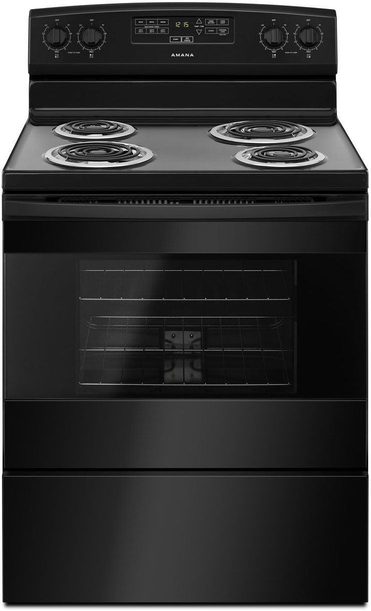 Amana ACR4303MFB 30 inch Freestanding Electric Range with 4 Coil Elements, 4.8 cu. ft. Oven Capacity, Storage Drawer  (Black)
