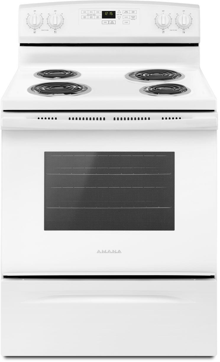 Amana ACR4503SFW 30 inch Electric Range with 4 Coil Elements, 4.8 cu. ft. Oven Capacity, Sabbath Mode, Self-Clean Option, Storage Drawer (White)