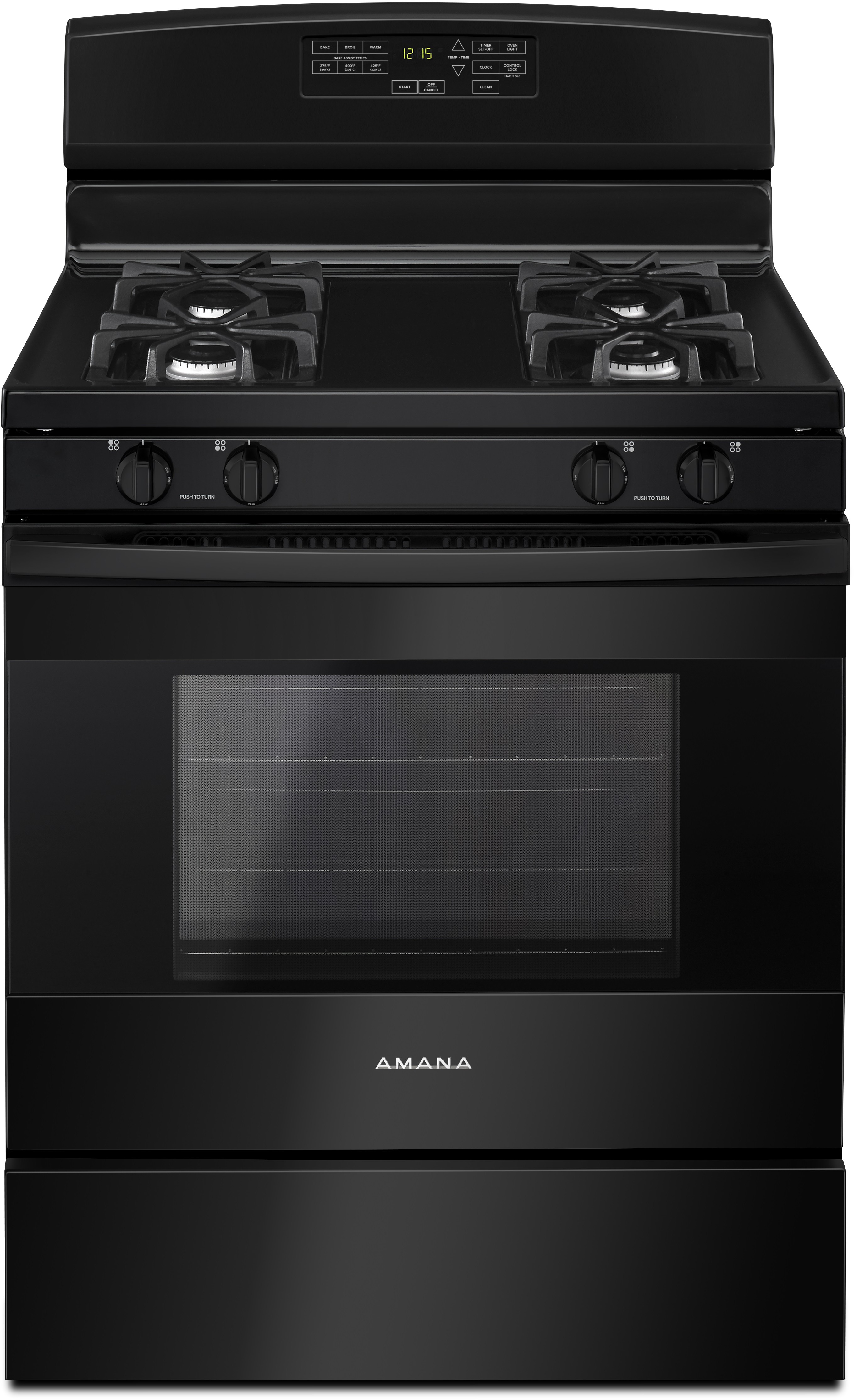 Amana AGR6603SFB 30 inch Gas Range with 4 Sealed Burners, 5.0 cu. ft. Oven Capacity, Self Clean Oven, Sabbath Mode (Black)