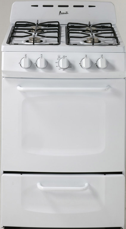 Avanti GRO24P0W 24 Inch Gas Range with 4 Sealed Burners, 2.6 cu. ft. Oven Capacity, Automatic Electronic Ignition, Knobs Control in White