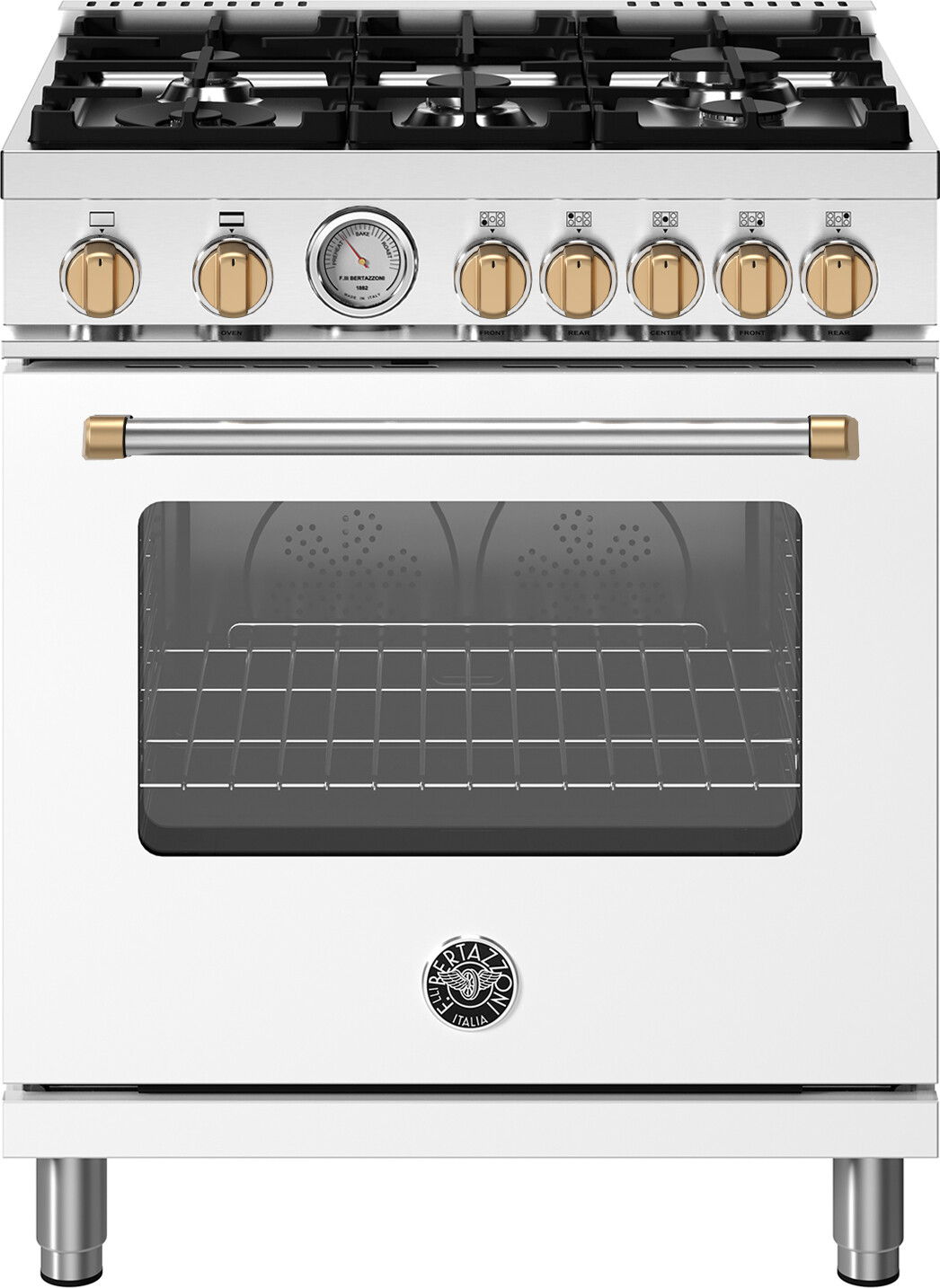 Bertazzoni MAS305GASBG Master Series 30 inch Gas Range with 5 Burners, 4.7 cu. ft. Oven Capacity, Continuous Cast Iron Grates and Convection (Bianco Matt)