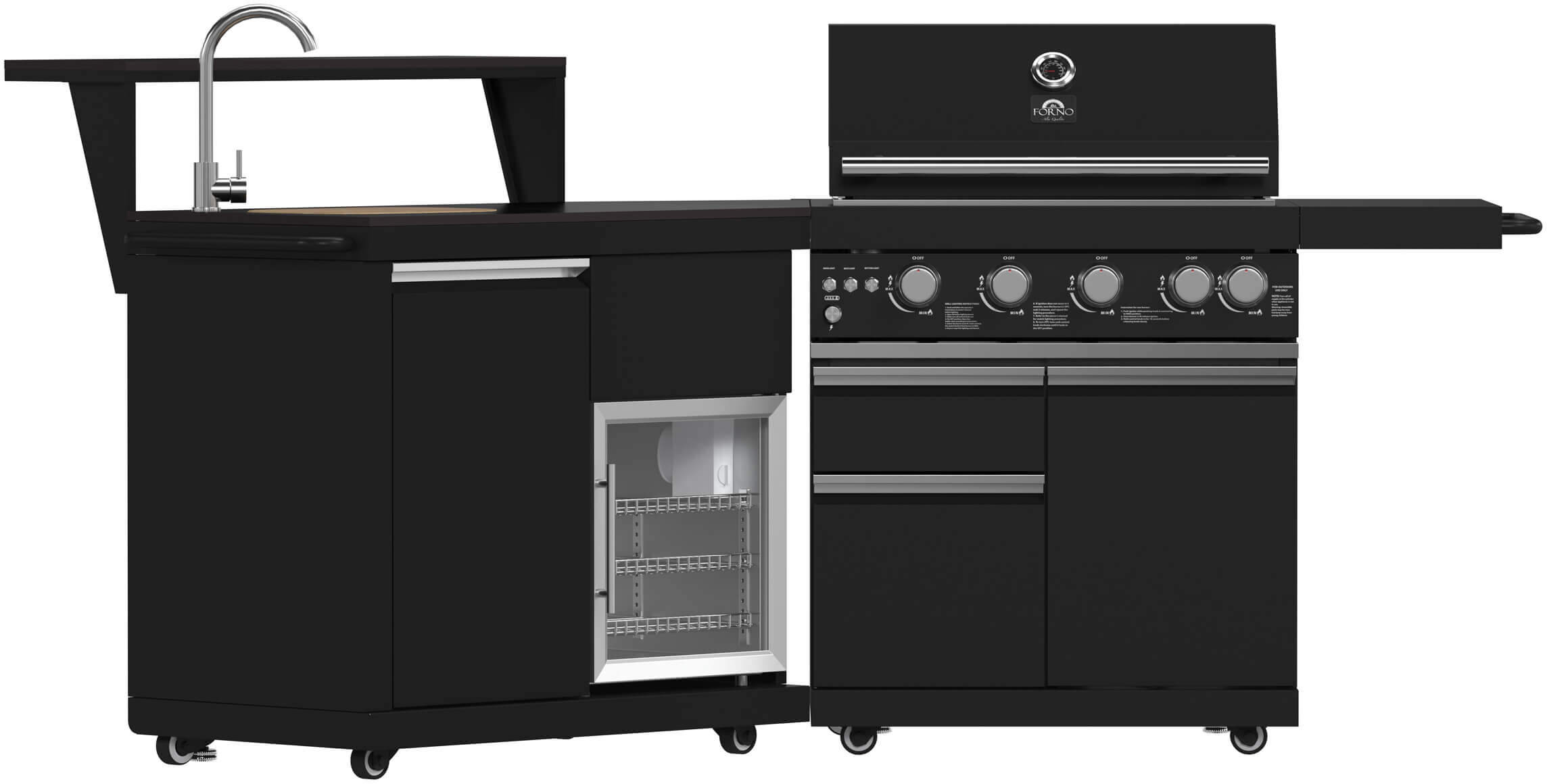Forno FODKT2582BLK All’Aperto 90 Inch Freestanding Bbq Grill With 62,600 BTU, 3 Stainless-Steel Burners and Infrared Burners and Sink Module with
