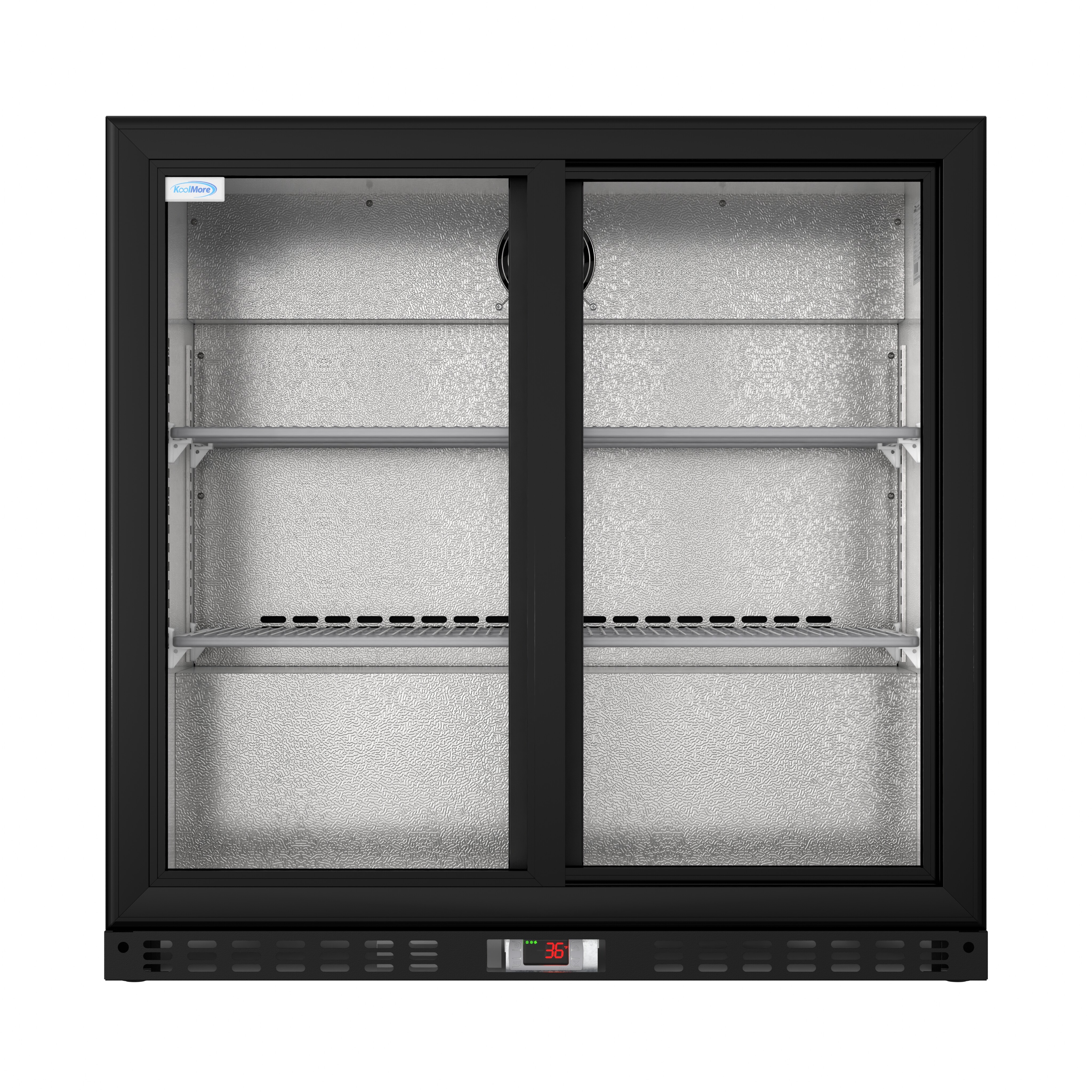 35 in. W 7.4 cu. ft. 2 Glass Sliding Door Counter Height Back Bar Cooler Refrigerator with LED Lighting in Black — FIN-0003910 | Fridge.com