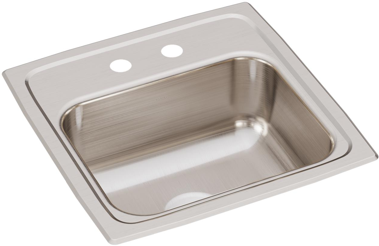 Lustertone Classic Stainless Steel 15" x 15" x 6-1/8" 2-Hole Single Bowl Drop-in Bar Sink