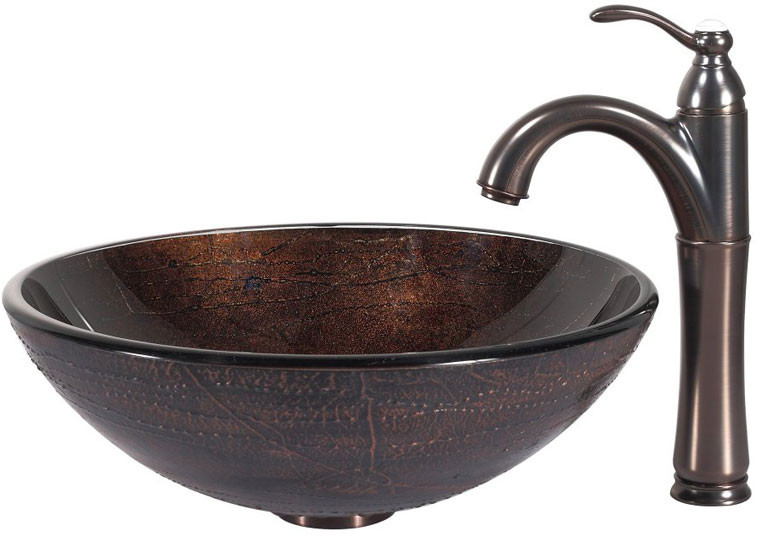 Kraus Copper Vessel Glass Sink CGV58012MM1005ORB