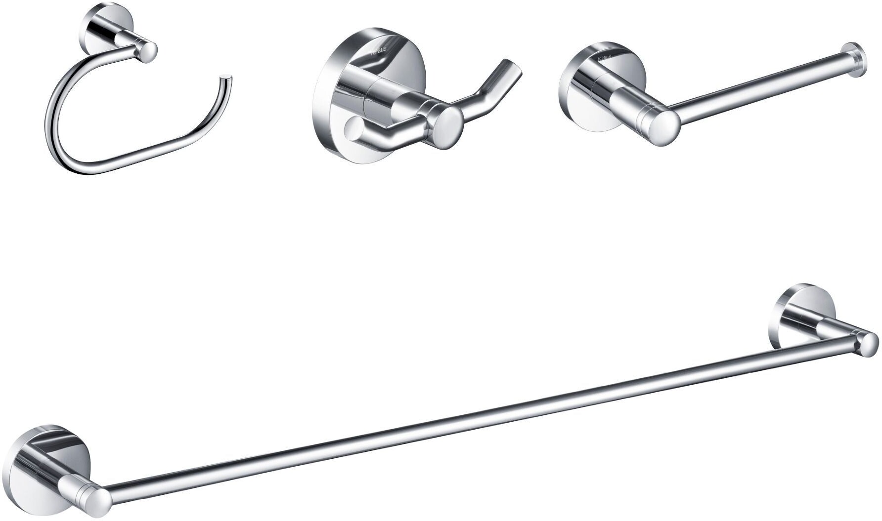 Kraus C-KEA-188CH 24 in. Elie Bath Hardware Set with Towel Bar, Paper Holder - Towel Ring & Robe Hook, Chrome - 4 Piece