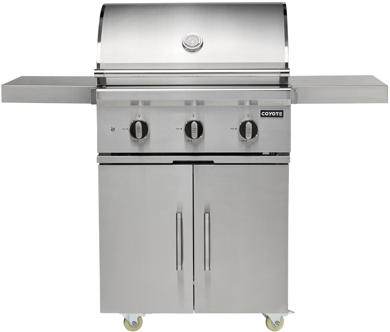 Coyote C3C30LPFS 30 inch C-Series Freestanding Gas Grill with 3 Burners, 45000 BTU, Halogen Lighting and Integrated Wind Guard in Stainless Steel (Liquid Propane)