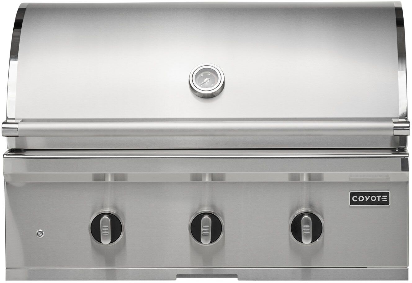 Coyote C3C34LP 34 inch C-Series Built-In Gas Grill with 3 Burners, 45000 BTU, Halogen Lighting and Integrated Wind Guard in Stainless Steel (Liquid Propane)