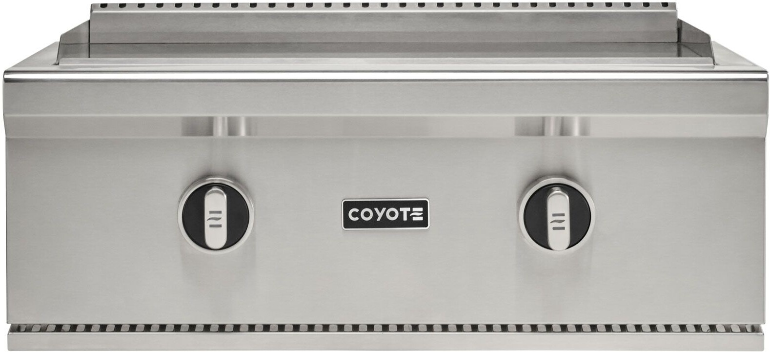 Coyote C3FTG30LP 30 inch Flat Top Built-In Grill with 2 Burners, 34000 BTU, Stainless Steel Cover and Removable Grease Trap in Stainless Steel (Liquid Propane)