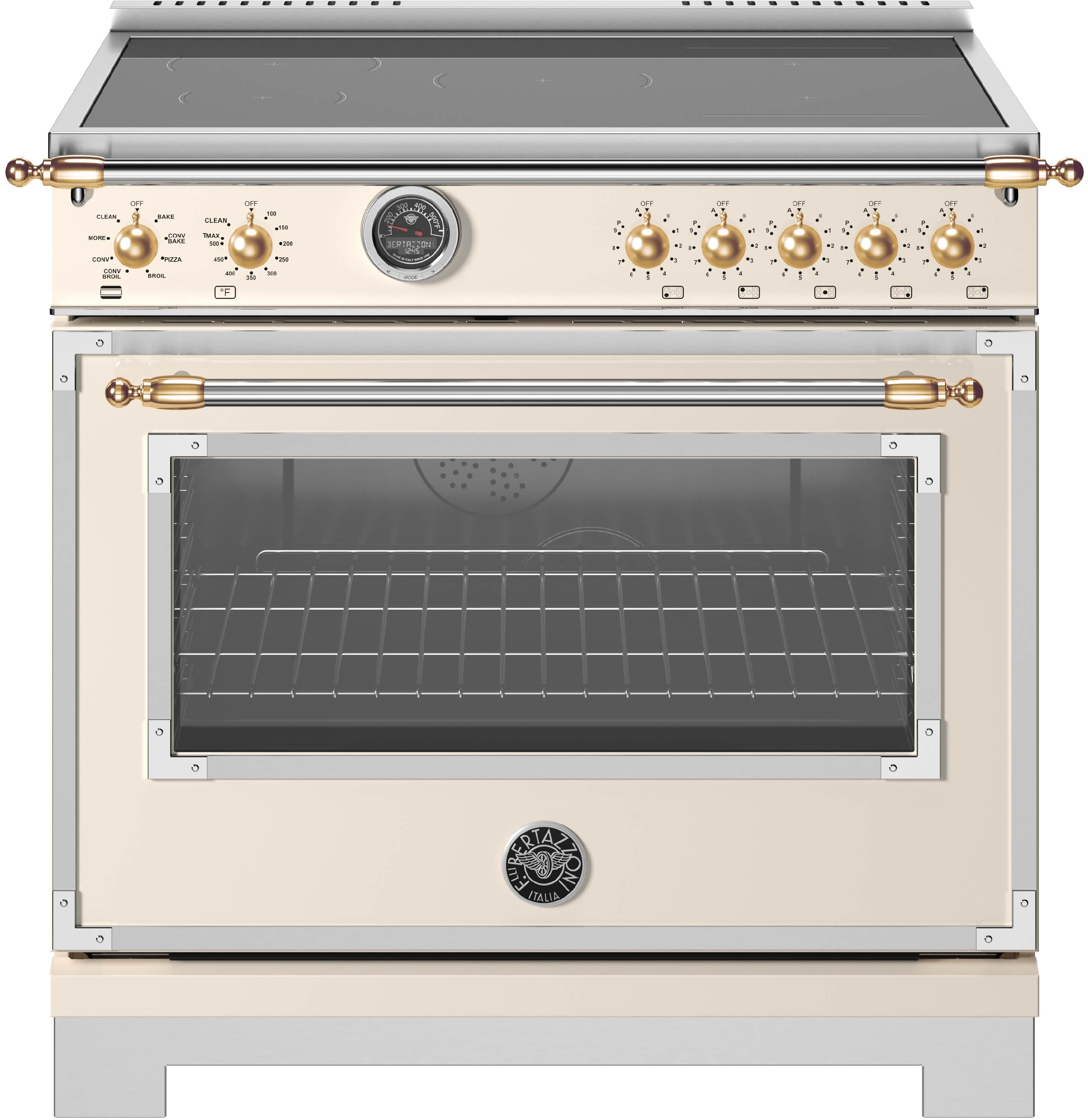 Bertazzoni HER365ICFEPAG Heritage Series 36 inch Induction Range with 5 Elements, 5.7 cu. ft. Oven Capacity, Bridge Element, Air Fry and Dual Convection (Avorio)