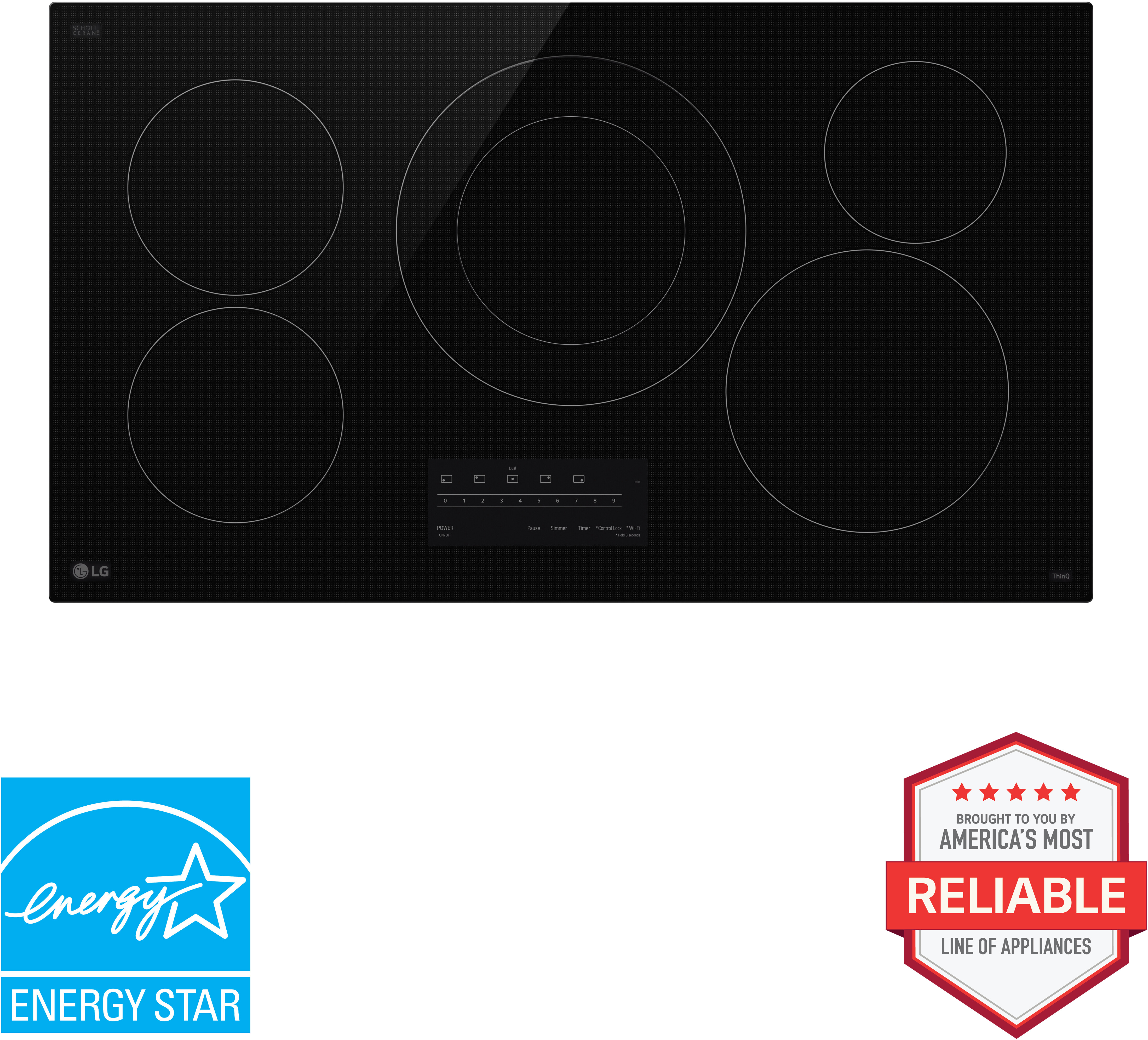 LG CBEW3613BE 36 Inch Smart Electric Cooktop with 5 Elements, 3 kW Dual Element, Wi-Fi, Touch Controls, ENERGY STAR