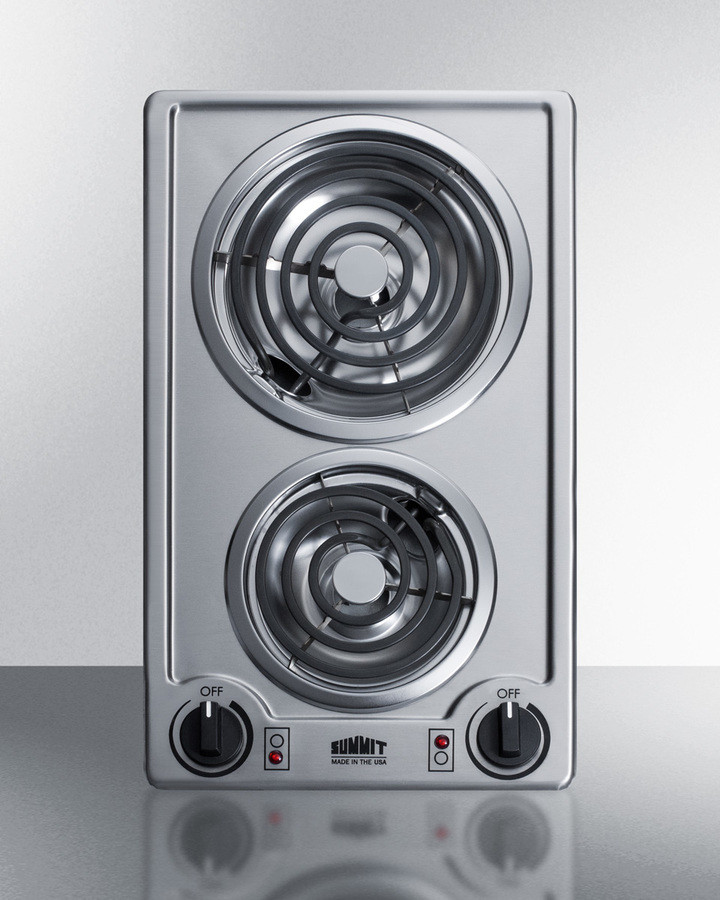 Summit CCE213SS 12 inch Electric Cooktop with 2 Coil Elements, 115V Operation, Chrome Drip Bowls, Push-to-Turn Controls and ADA Compliant (Stainless Steel)