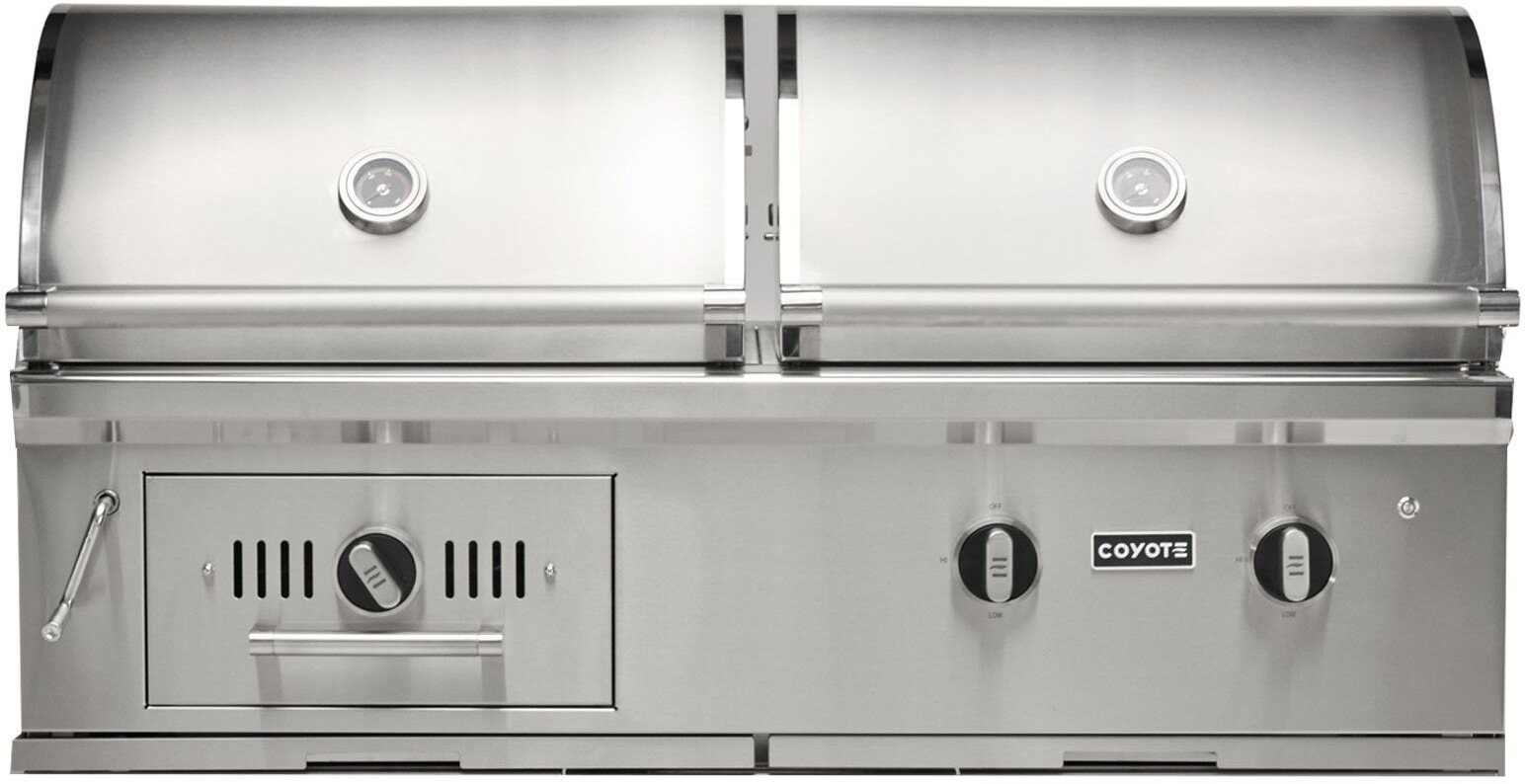 Coyote C3HY50LP 50 inch Built-In Hybrid Gas and Charcoal Grill with 2 Burners, 30000 BTU, and Integrated Windguard in Stainless Steel (Liquid Propane)