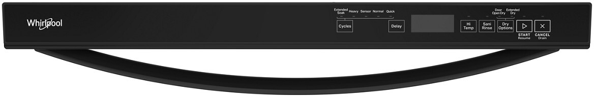 Top control panel with cycle and option buttons on the dishwasher