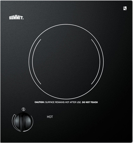 Summit CR1115 12 inch Smoothtop Electric Cooktop With 1 1200W Burner, Single 115V Burner, Push-To-Turn Control, Residual Heat Indicator Light, In Black