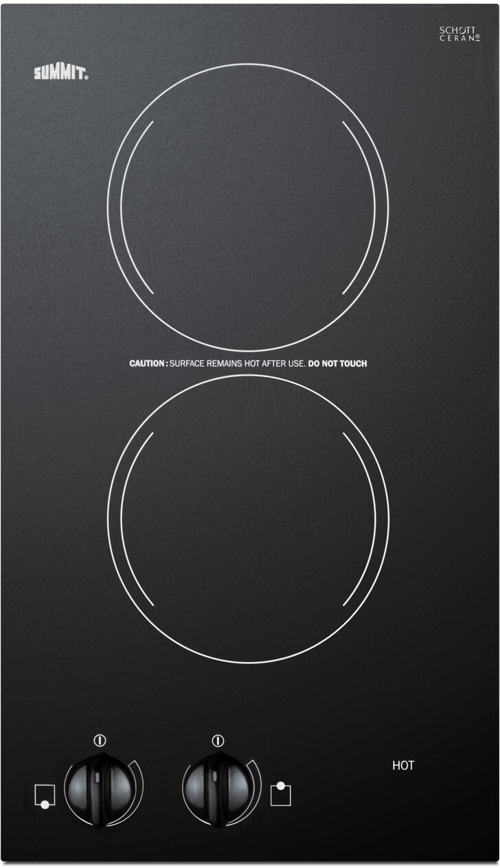 Summit CR2220B 12 inch Electric Cooktop with 2 Elements, Schott Ceran Glass Surface, ADA Compliant Design (Black)