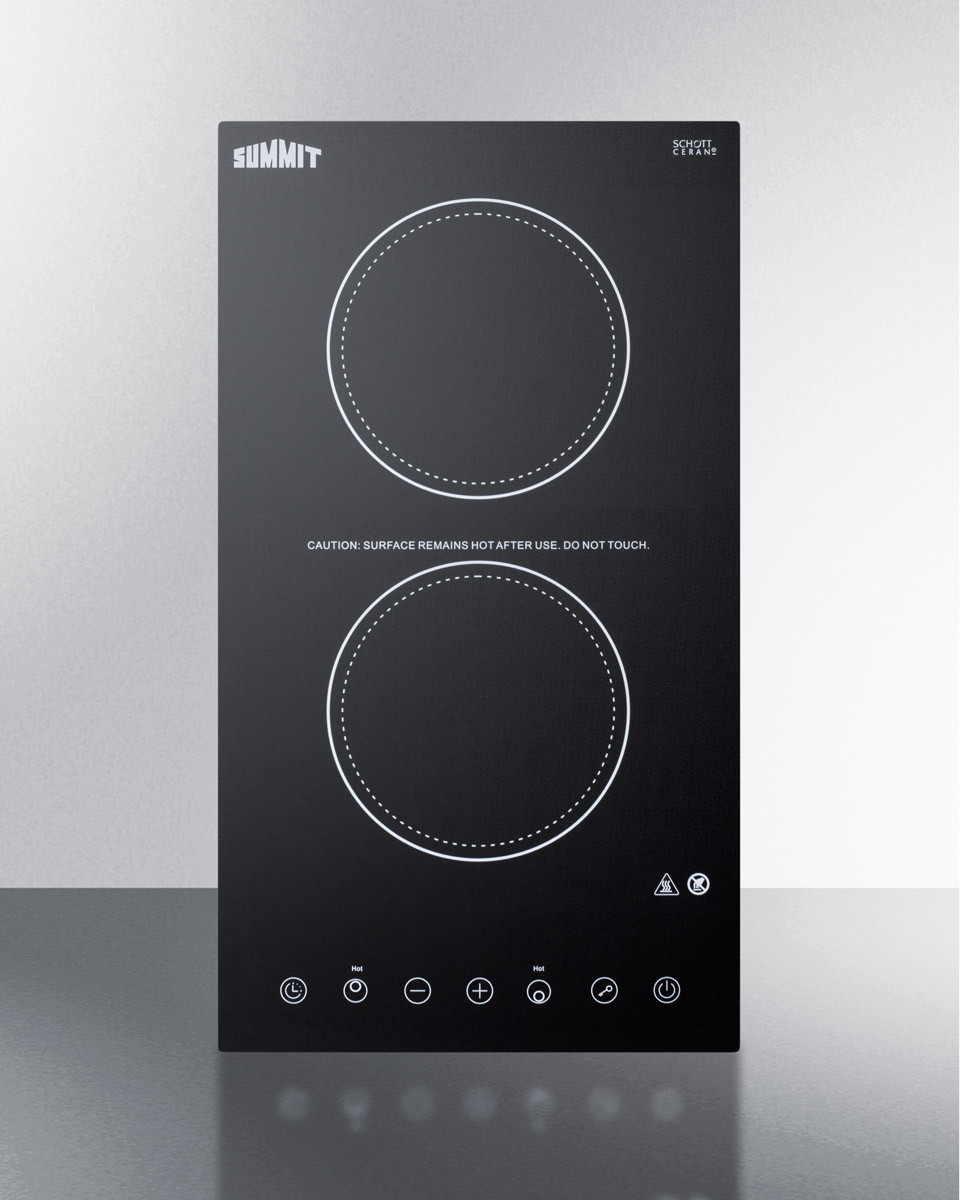 Summit CR2B15T1B 12 inch Electric Cooktop with 2 Elements, 115V Operation, Timer Function, Digital Touch Controls, 9 Power Levels, Child Lock (Black)