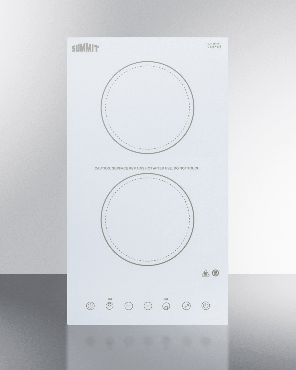 Summit CR2B15T2W 12 inch Electric Cooktop with 2 Elements, 115V Operation, Timer Function, Digital Touch Controls, 9 Power Levels, Child Lock (White)