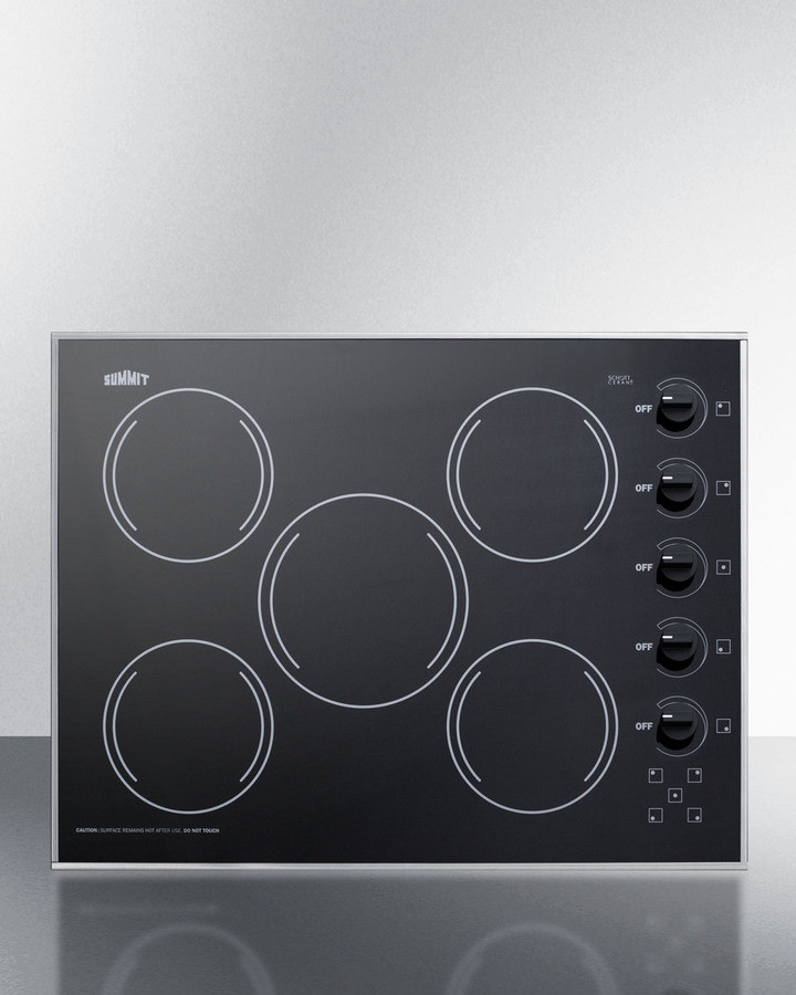 Summit CR5B273B 27 inch Smoothtop Radiant Electric Cooktop with 5 Elements, Schott Ceran Surface and Push-to-turn Knobs (Black)