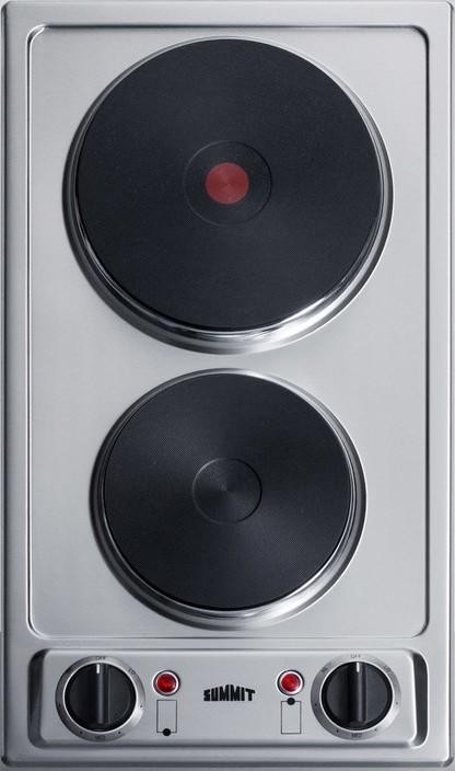 Summit 2-Burner Electric Cooktop - 230V - 12" Wide - Brushed Stainless Steel - Cast Iron Elements