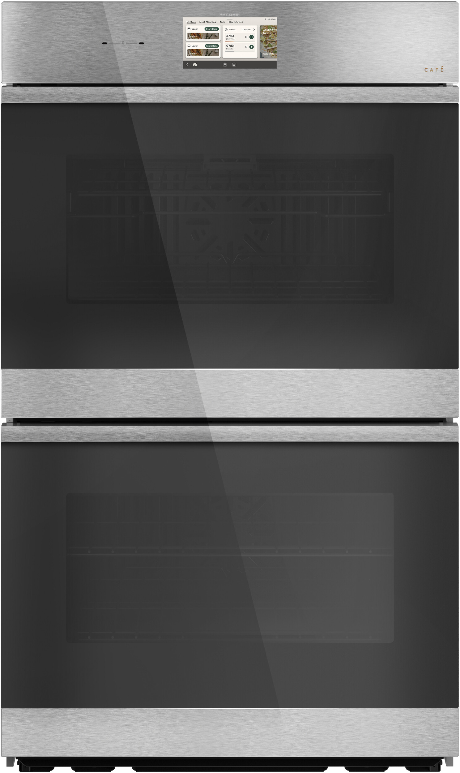 Cafe CTD90DM2ZS5 Smart 30 inch Double Wall Oven with 10 cu. ft. Total Capacity, True European Convection, Full-Color Touch LCD Screen, Air Fry Mode, CookCam with AI Technology, in Platinum Glass