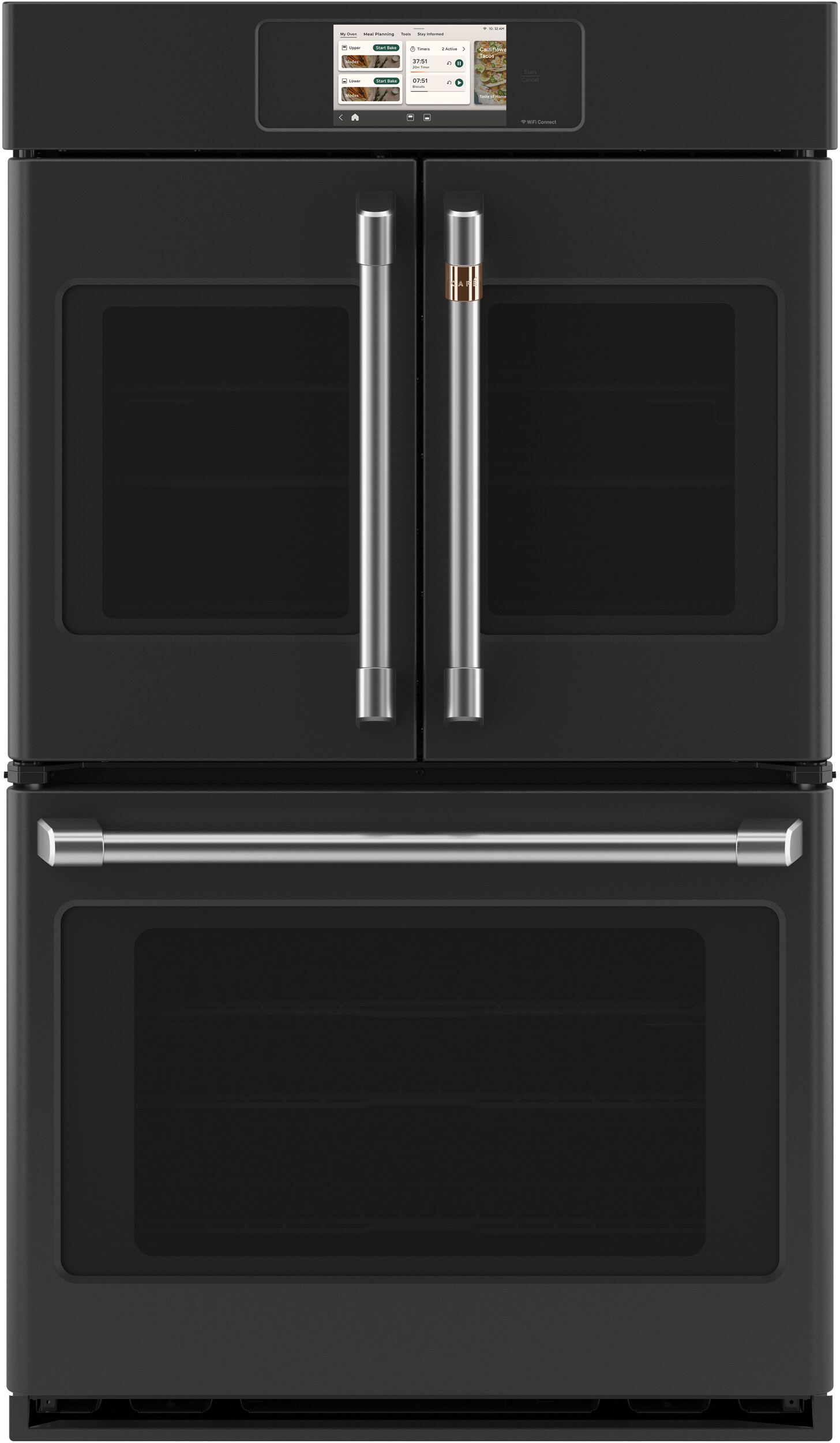 Cafe CTD90FP3ZD1 Professional Series 30 inch Smart Built-In Convection French Door Double Wall Oven with 10 cu. ft. Capacity, True European Convection with Direct Air, and Self-Clean with Steam Clean Option (Matte Black)