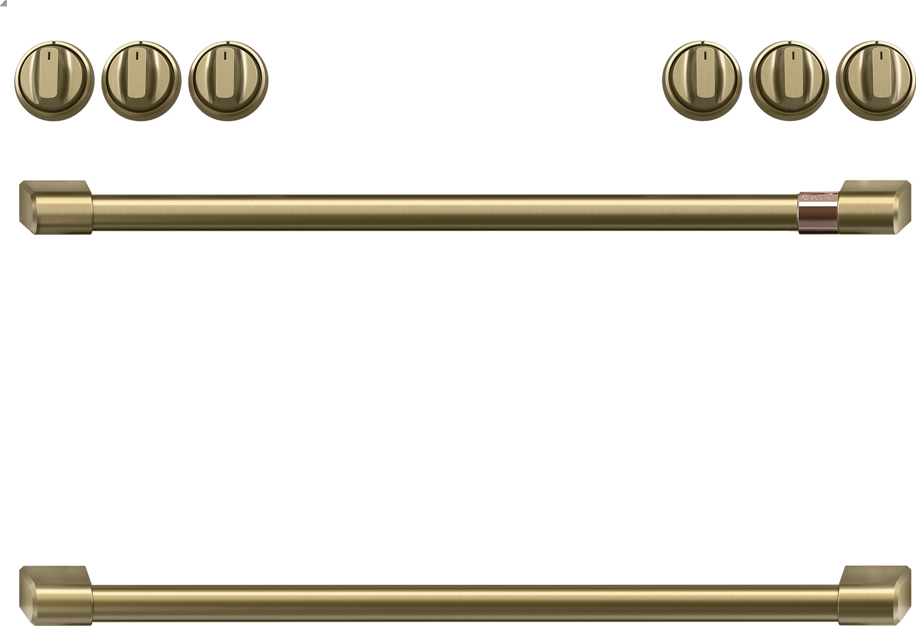 Cafe CXFCGHKPMCG Front Control Gas Knobs and Handles (Brushed Brass)