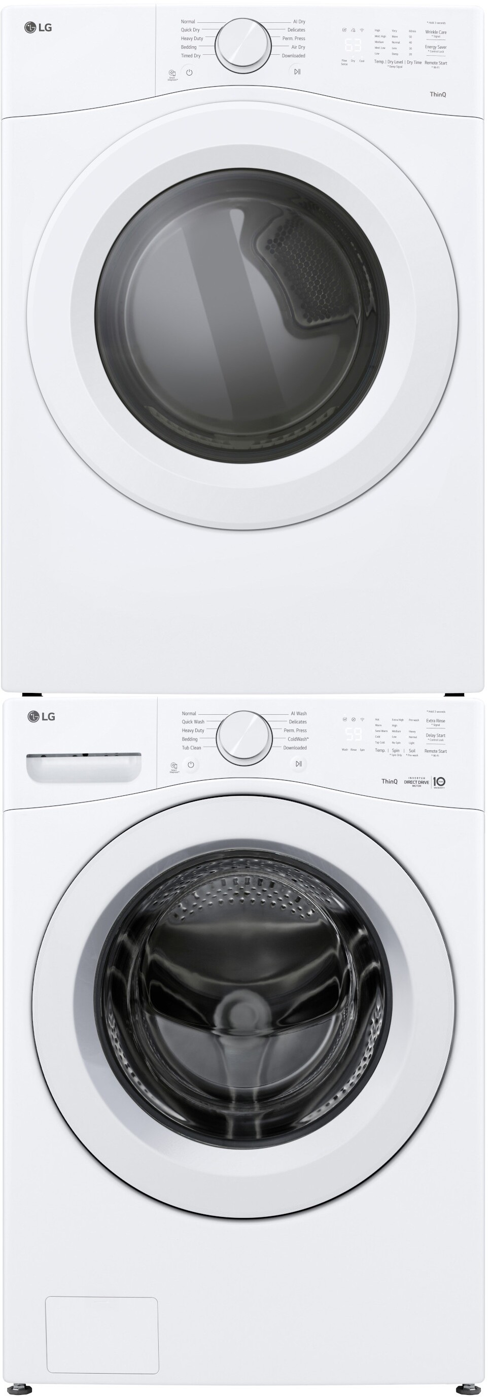 LG Stacked Front Load Washer and Gas Dryer Set in White LGWADRG34214