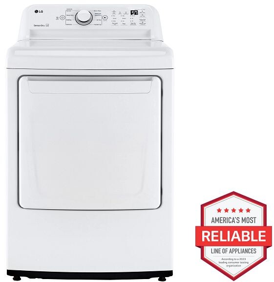 LG DLE7000W 27 inch Electric Dryer with 7.3 cu. ft. Capacity, Sensor Dry, Aluminized Alloy Steel Drum, LoDecibel, FlowSense, Energy Star, in White