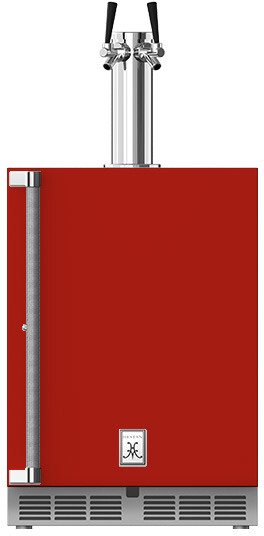 Hestan GFDSR242RD 24 inch Outdoor Dual Faucet Beer Dispenser with 5.2 cu. ft. Capacity, LED Lighting, Solid Locking Door (Matador Red, Right Hinge)