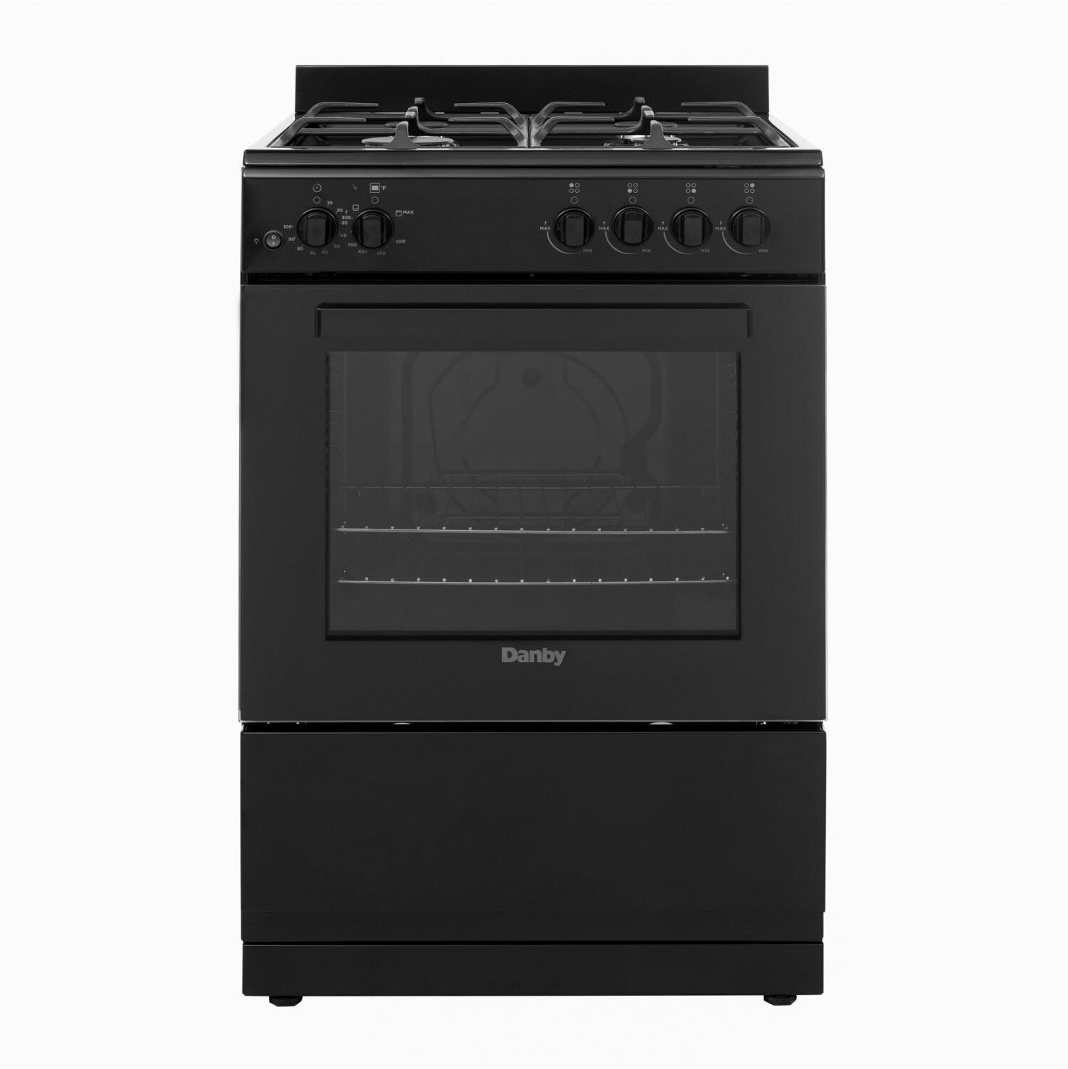 Danby DR24V1BGLP 24 inch Freestanding Gas Range with 4 Burners, 2.68 cu. ft. Oven Capacity, Push-to-Turn Knobs and Storage Drawer (Black)