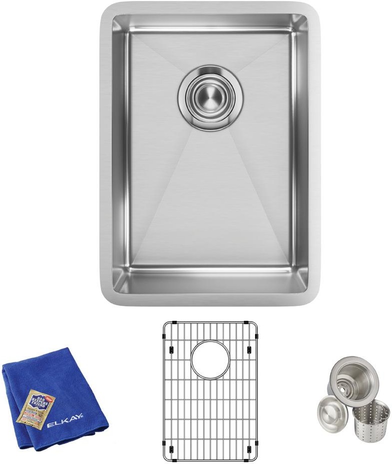 ECTRU12179TC 13.5 in. Undermount Single Basin Stainless Steel Bar Sink with Basin Rack & Basket Strainer