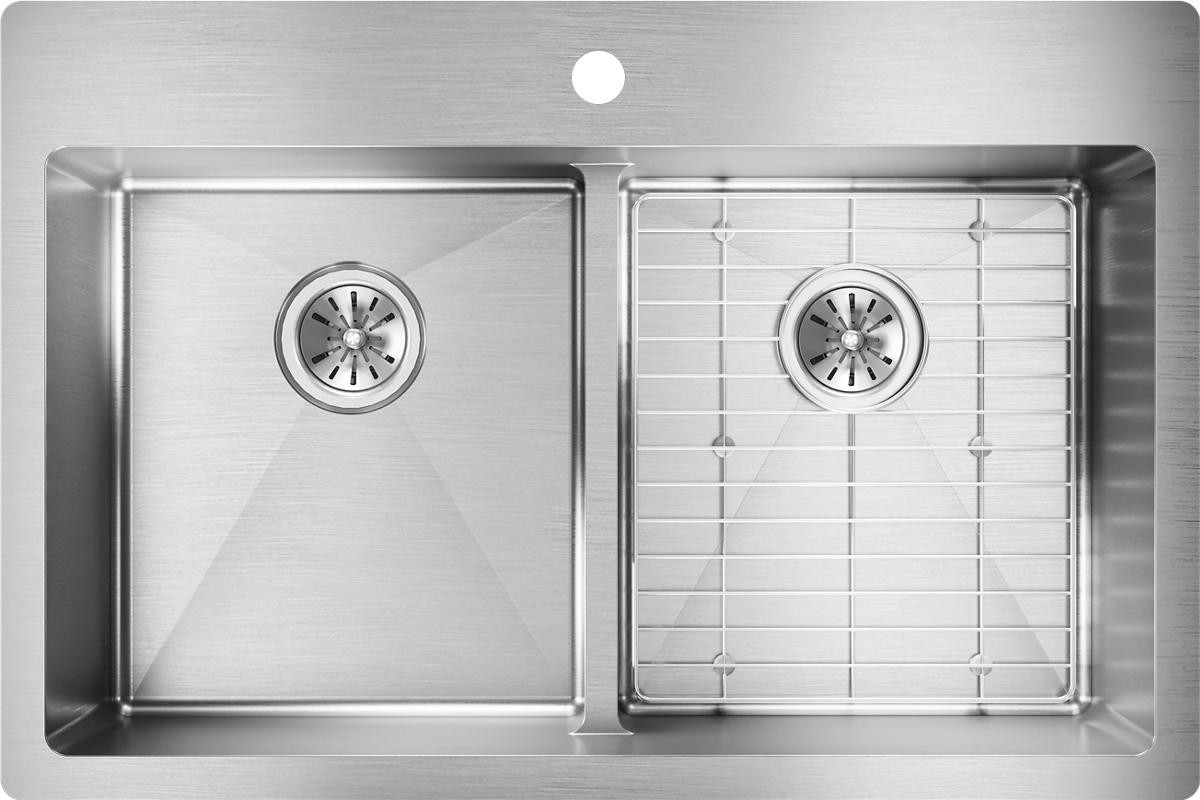 ECTSRA33229TBG1 33 x 22 x 9 in. 18 ga Stainless Steel Double Bowl Dual Mount Kitchen Sink Kit