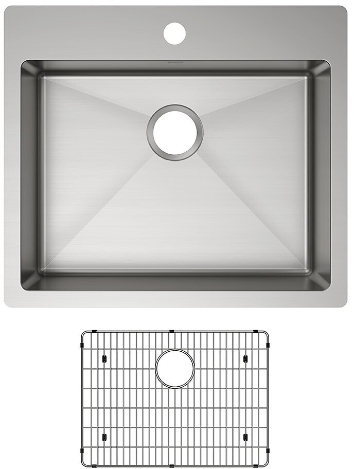 ECTSRAD25226TBG1 25 x 22 x 6 in. Crosstown 18 Gauge Undermount Single Basin Stainless Steel Kitchen Sink with Basin Rack