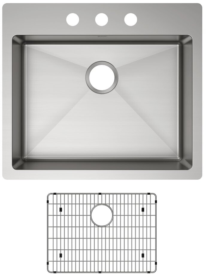 ECTSRAD25226TBG3 25 x 22 x 6 in. Crosstown 18 Gauge Undermount Single Basin Stainless Steel Kitchen Sink with Basin Rack