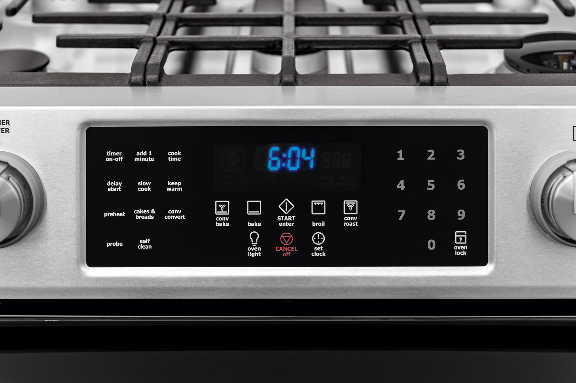 Front control panel with digital display and touch buttons