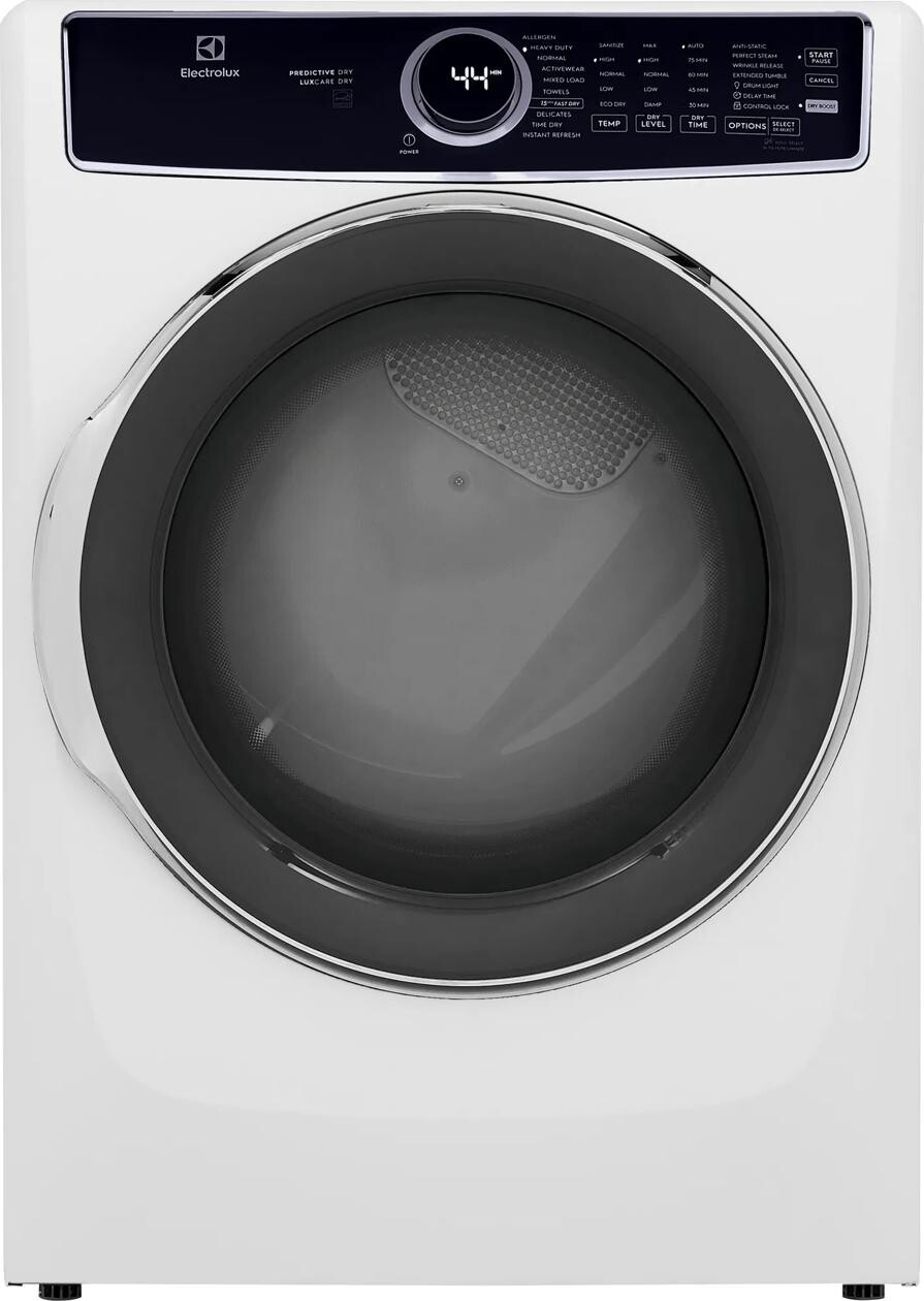 Electrolux ELFE7537AW 500 Series 27 inch Electric Dryer with 8 cu. ft. Capacity, Perfect Steam Option, 15-Minute Fast Dry, Reversible Door, Energy Star  (White)