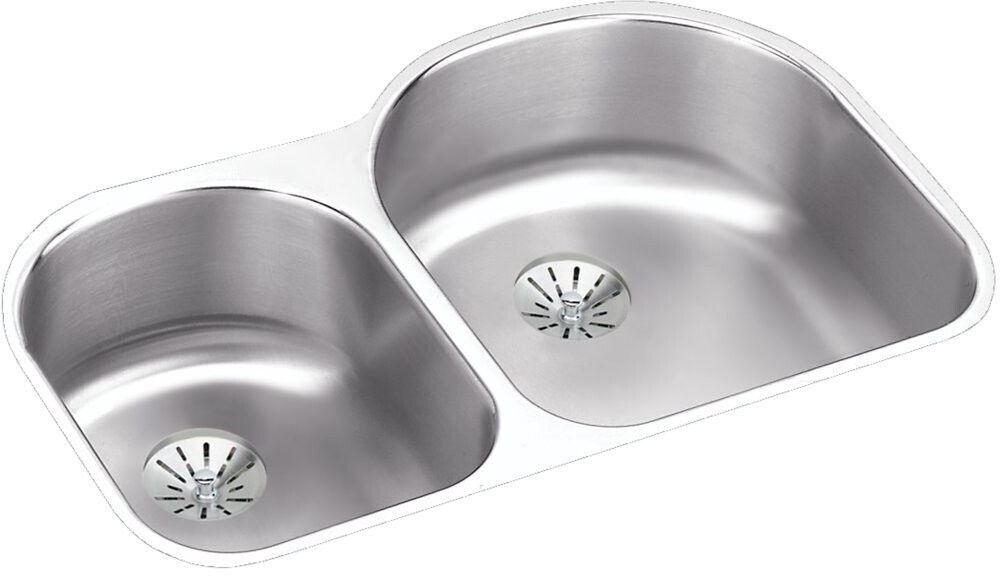 Lustertone Stainless Steel 31-1/4X20X7-1/2 Offset 40/60 Double Bowl Undermount Sink W/ Perfect Drain