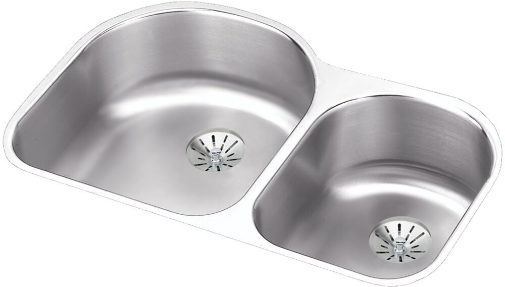 Lustertone Stainless Steel 31-1/4 X 20 X 10 Offset 60/40 Double Bowl Undermount Sink W/Perfect Drain
