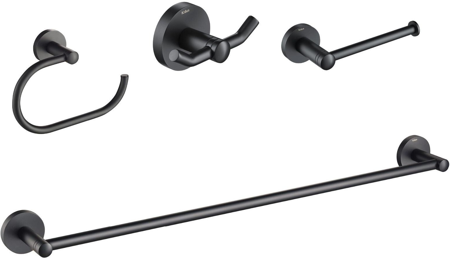 Kraus C-KEA-188MB 24 in. Elie Bath Hardware Set with Towel Bar, Paper Holder, Towel Ring & Robe Hook - Matte Black - 4 Piece